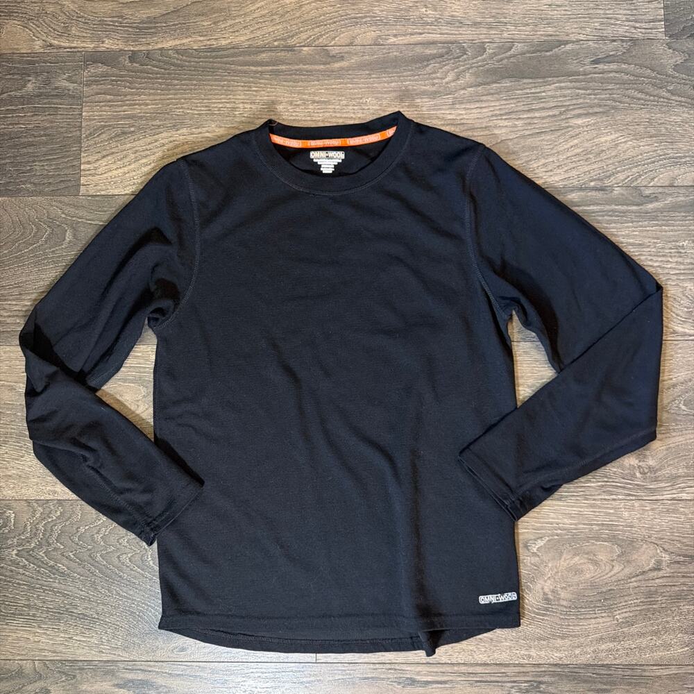 Omni-Wool Mens Sz L Black Wool Blend Base Layer Thermal Long Sleeve Layer Shirt